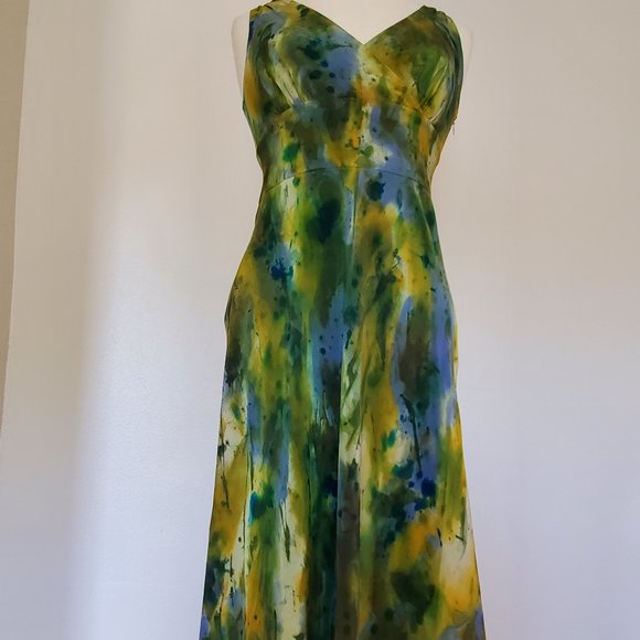 Short cocktail summer work Dress bridesmaid party beach resort silk blue green 4